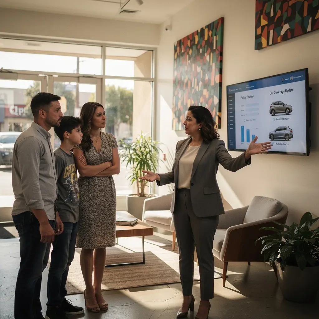 Interaktywna prezentacja pokazująca różne opcje polisy ubezpieczeniowej dla właścicieli pojazdów.