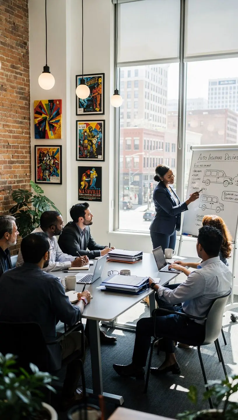 Grafika przedstawiająca klienta konsultującego się z ekspertem w sprawie ubezpieczenia pojazdu.